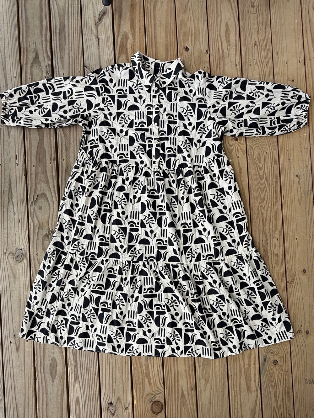 Maeve x Anthropologie The Bettina Black Cream Pattern Tiered Shirt Dress 3X